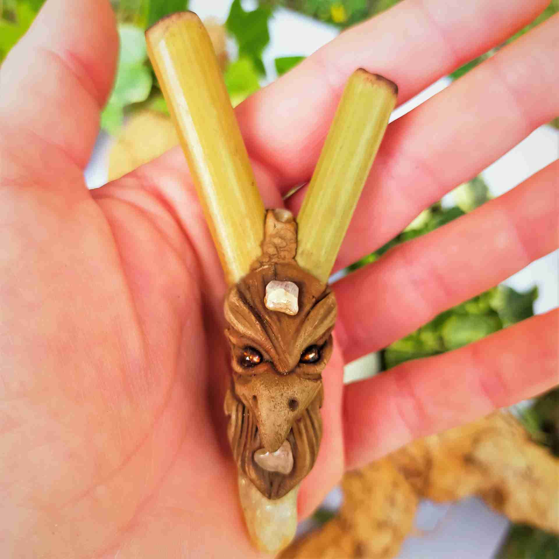 Kuripe Bambu Totem AQUILA Amuleto con pietre potenti Kuripe Bambu Totem Aquila e pietre potenti