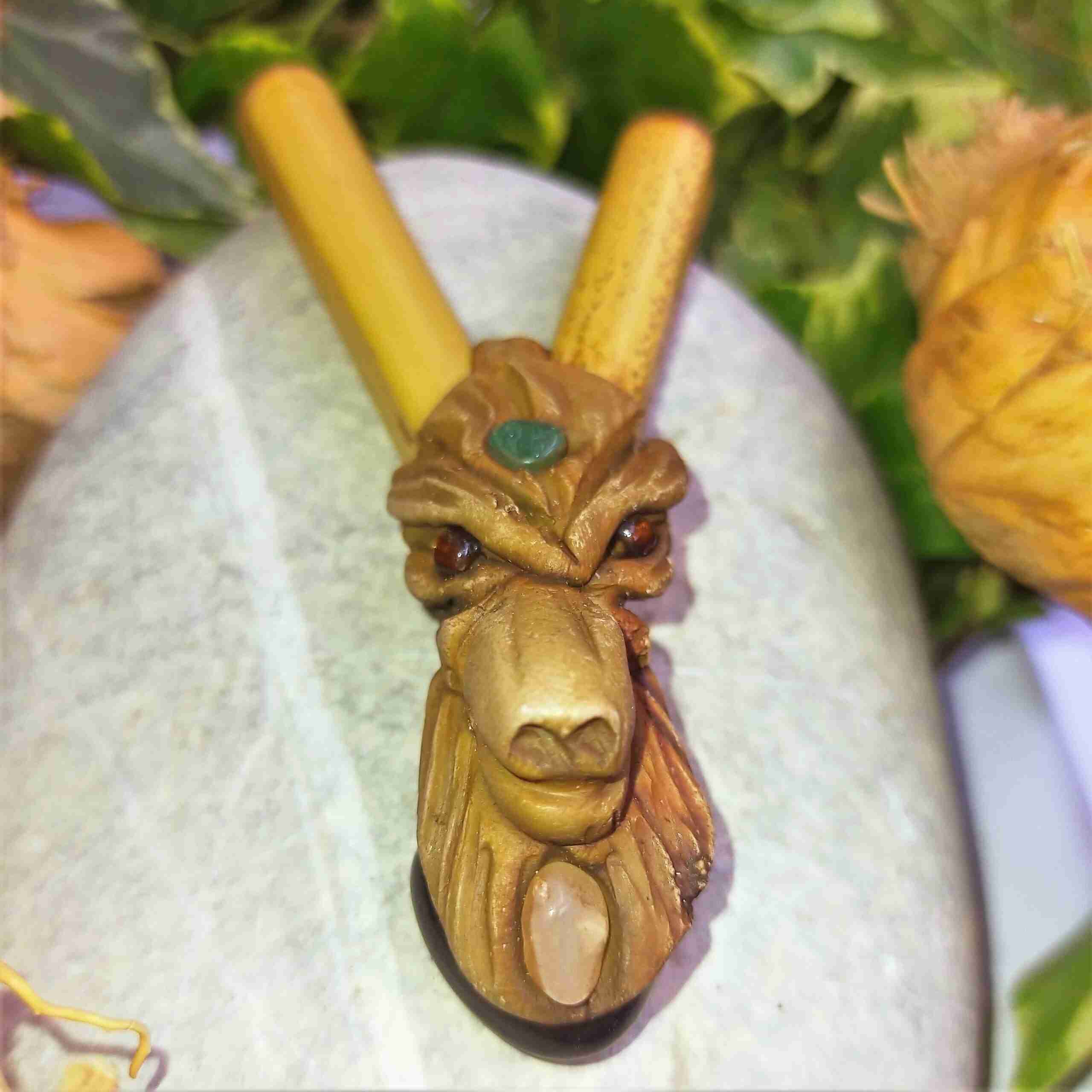 Kuripe Bambu Totem LUPO Amuleto con Pietre potenti Kuripe Bambu Totem LUPO Amuleto con Pietre potenti