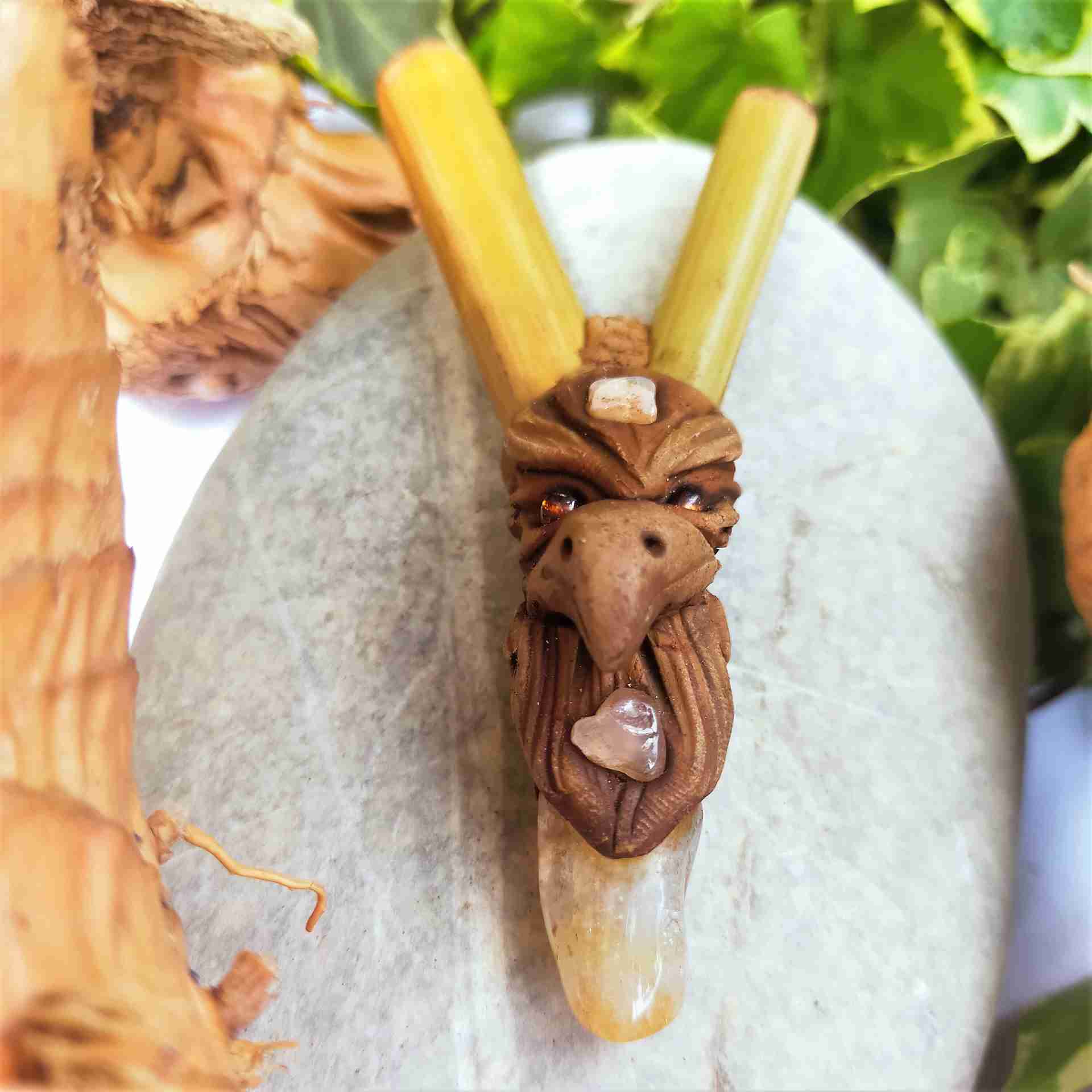 Kuripe Bambu Totem AQUILA Amuleto con pietre potenti Kuripe Totem Aquila e pietre potenti magiche