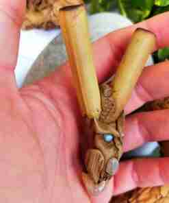 Kuripe Bambu Totem GUFO Amuleto con Pietre potenti Kuripe bambu Totem GUFO Amuleto con Pietre potenti